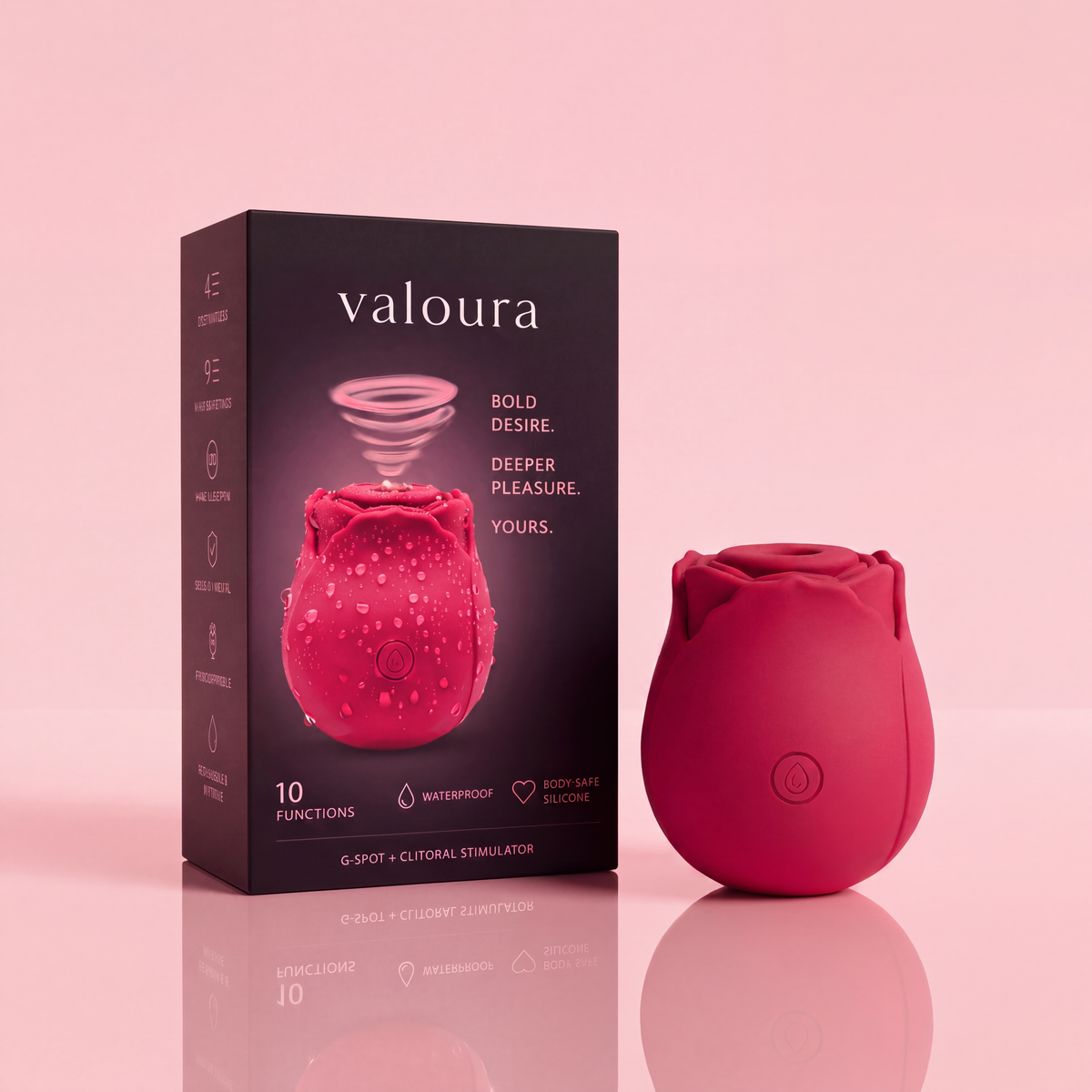 Valoura Sensation Rose beside its retail box