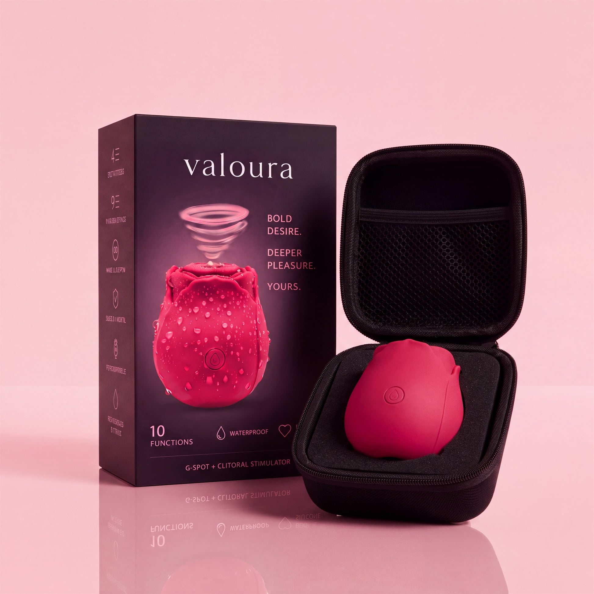 Valoura Sensation Rose in its travel case, beside the retail box